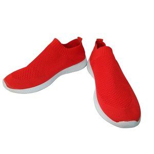 Womens Size 9.5 Mesh Sneakers Slip On Red Loafer Breathable Sock Stretch Walking